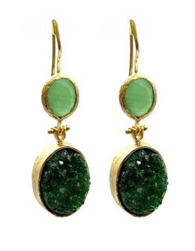 PENDIENTES MUJER CON PIEDRAS DRUSAS NATURALES | LARGOS PARA INVITADA