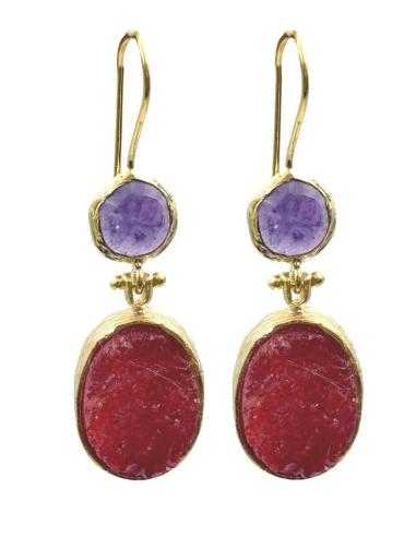 PENDIENTES MUJER CON PIEDRAS DRUSAS NATURALES | LARGOS PARA INVITADA