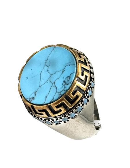 ANILLOS PLATA DE HOMBRE SELLO PIEDRA AZUL TURQUESA | JOYA CABALLERO