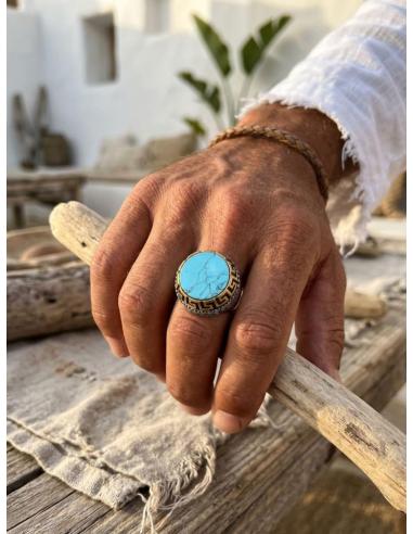ANILLOS PLATA DE HOMBRE SELLO PIEDRA AZUL TURQUESA | JOYA CABALLERO