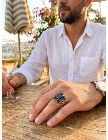ANILLOS PLATA DE HOMBRE SELLO PIEDRA NEGRA | JOYA CABALLERO
