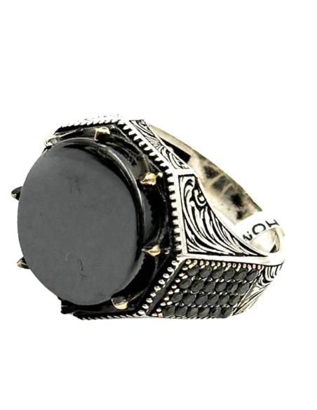 ANILLOS PLATA DE HOMBRE SELLO OCTOGONAL NEGRO | JOYA CABALLERO