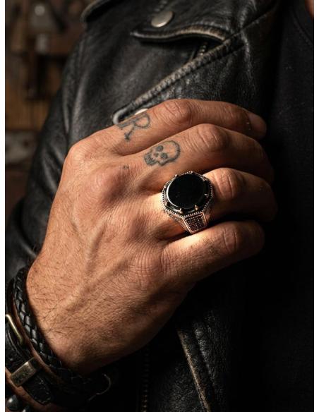 ANILLOS PLATA DE HOMBRE SELLO OCTOGONAL NEGRO | JOYA CABALLERO