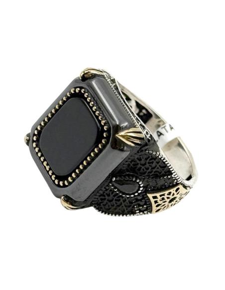 ANILLOS HOMBRE DE PLATA SELLO ELEGANTE NEGRO | JOYA CABALLERO