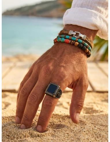 ANILLOS HOMBRE DE PLATA SELLO ELEGANTE NEGRO | JOYA CABALLERO