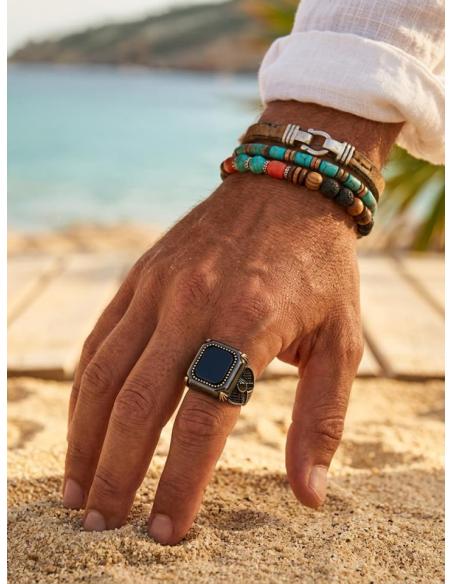 ANILLOS HOMBRE DE PLATA SELLO ELEGANTE NEGRO | JOYA CABALLERO