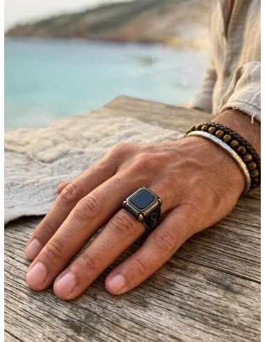 ANILLOS HOMBRE DE PLATA SELLO ELEGANTE NEGRO | JOYA CABALLERO