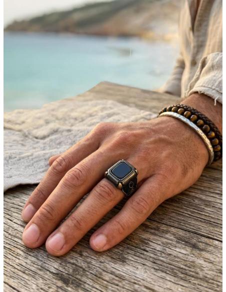 ANILLOS HOMBRE DE PLATA SELLO ELEGANTE NEGRO | JOYA CABALLERO