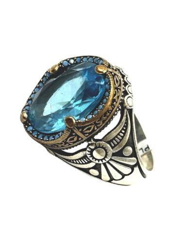 ANILLOS HOMBRE DE PLATA SELLO AZUL TURQUESA | JOYA ELEGANTE