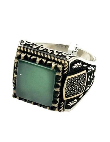 ANILLOS HOMBRE DE PLATA Y VERDE SELLO ELEGANTE | JOYA CABALLERO