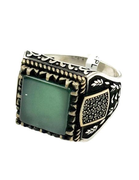 ANILLOS HOMBRE DE PLATA Y VERDE SELLO ELEGANTE | JOYA CABALLERO