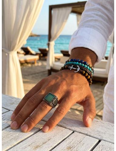 ANILLOS HOMBRE DE PLATA Y VERDE SELLO ELEGANTE | JOYA CABALLERO