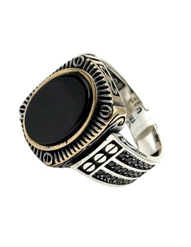 ANILLOS HOMBRE DE PLATA Y NEGRO SELLO ELEGANTE | JOYA CABALLERO