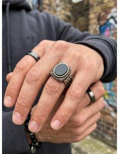 ANILLOS HOMBRE DE PLATA Y NEGRO SELLO ELEGANTE | JOYA CABALLERO 2