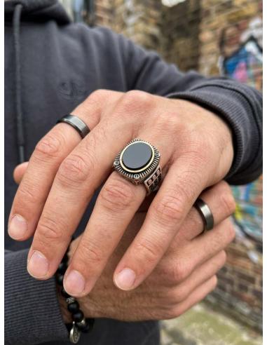 ANILLOS HOMBRE DE PLATA Y NEGRO SELLO ELEGANTE | JOYA CABALLERO