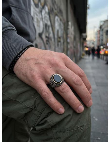 ANILLOS PLATA HOMBRE SELLO PIEDRA NEGRA | JOYA CABALLERO
