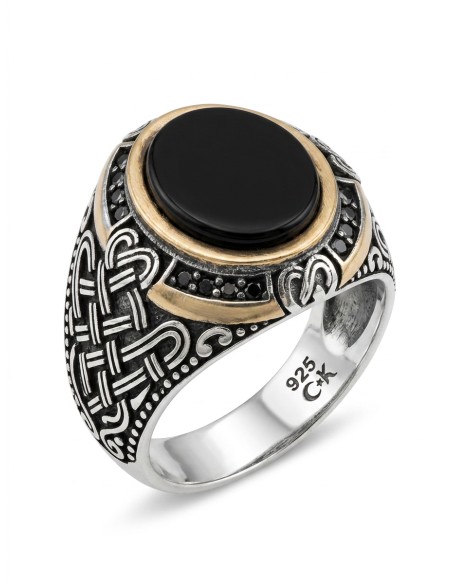 ANILLOS PLATA HOMBRE SELLO PIEDRA NEGRA | JOYA CABALLERO