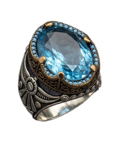 ANILLOS HOMBRE DE PLATA SELLO AZUL TURQUESA | JOYA ELEGANTE