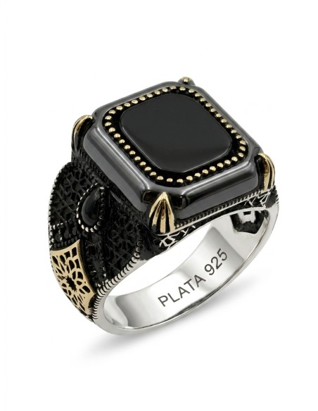 ANILLOS HOMBRE DE PLATA SELLO ELEGANTE NEGRO | JOYA CABALLERO