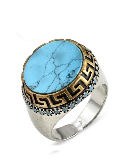 ANILLOS PLATA DE HOMBRE SELLO PIEDRA AZUL TURQUESA | JOYA CABALLERO