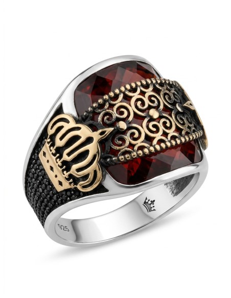 ANILLOS PLATA DE HOMBRE SELLO CUADRADO GRANATE | JOYA CABALLERO