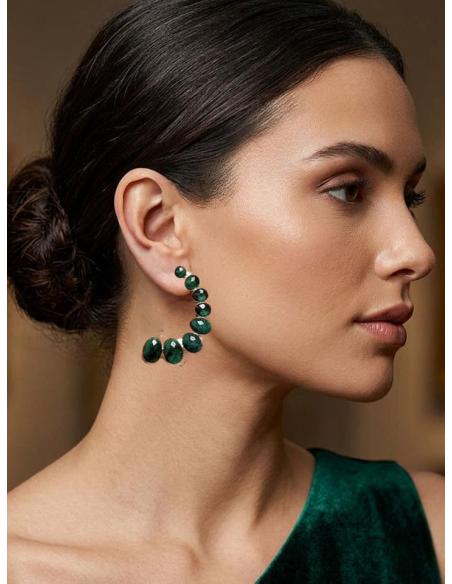 PENDIENTES VERDE OSCURO PIEDRA FACETADA PARA BODAS | GALA JOYA MUJER