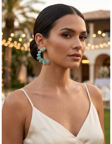 PENDIENTES VERDE AGUA PIEDRA FACETADA PARA BODAS | GALA JOYA MUJER