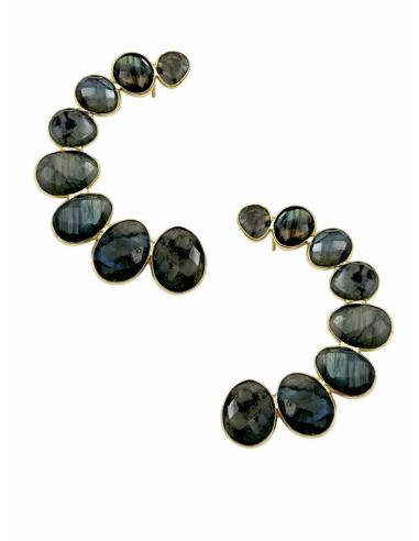 PENDIENTES VERDE CAZA PIEDRA LABRADORITA FACETADA PARA BODAS | GALA JOYA MUJER
