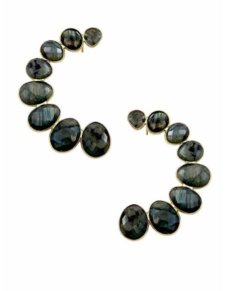 PENDIENTES VERDE CAZA PIEDRA LABRADORITA FACETADA PARA BODAS | GALA JOYA MUJER