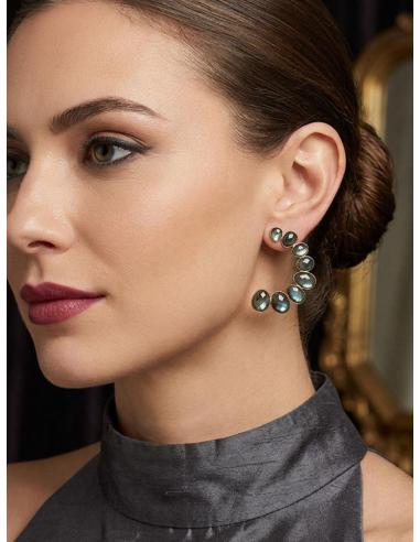 PENDIENTES VERDE CAZA PIEDRA LABRADORITA FACETADA PARA BODAS | GALA JOYA MUJER