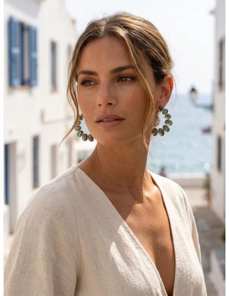 PENDIENTES VERDE CAZA PIEDRA LABRADORITA FACETADA PARA BODAS | GALA JOYA MUJER