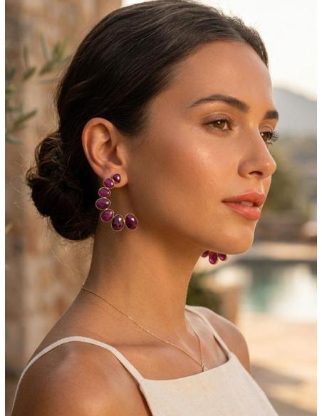 PENDIENTES PIEDRA FACETADA BUGAMBILIA PARA BODAS | GALA JOYA MUJER