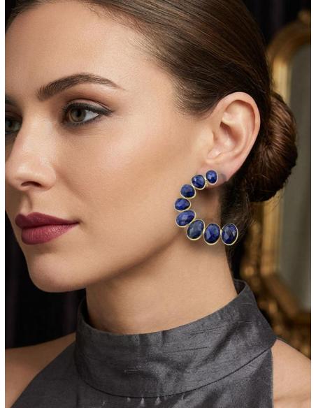 PENDIENTES PIEDRA FACETADA AZUL MARINO PARA BODAS | GALA JOYA MUJER
