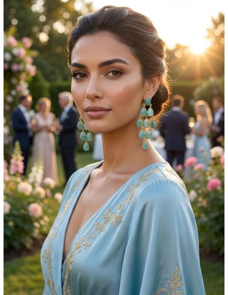 PENDIENTE INVITADA DE BODA PIEDRA VERDE AGUA | JOYA MUJER