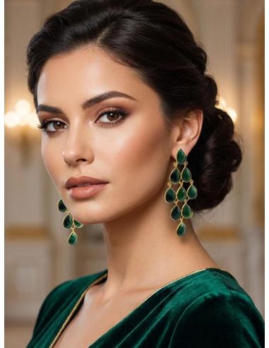 PENDIENTE INVITADA DE BODA PIEDRA ESMERALDA VERDE | JOYA MUJER