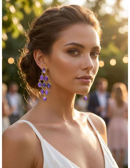 PENDIENTE INVITADA DE BODA PIEDRAS MORADAS | JOYA MUJER