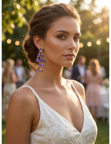 PENDIENTE INVITADA DE BODA PIEDRAS MORADAS | JOYA MUJER