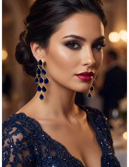 PENDIENTE INVITADA DE BODA PIEDRA LAPISLAZULI AZUL MARINO | JOYA MUJER
