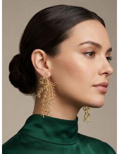 PENDIENTES INVITADA LARGOS DORADOS RAMA CORAL | GALA Y BODA 2