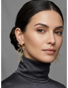 PENDIENTES LARGOS DORADOS PIEDRA MARRON | INVITADA BODA,GALA 2
