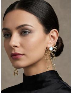 PENDIENTES LARGOS DORADOS PIEDRA BLANCA | INVITADA BODA,GALA 2