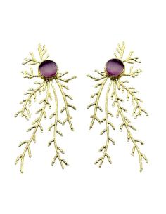 PENDIENTES LARGOS DORADOS PIEDRA ROSA | INVITADA BODA,GALA