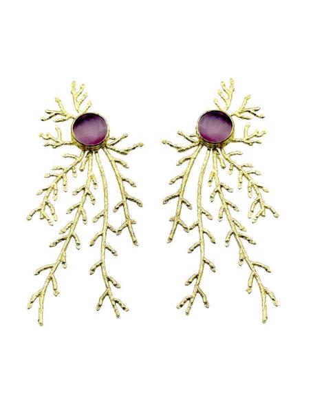 PENDIENTES LARGOS DORADOS PIEDRA ROSA | INVITADA BODA,GALA