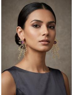 PENDIENTES LARGOS DORADOS PIEDRA ROSA | INVITADA BODA,GALA 2