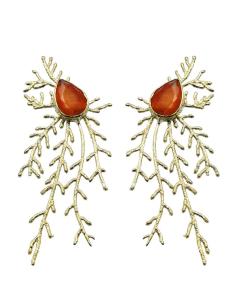 PENDIENTES LARGOS DORADOS PIEDRA NARANJA | INVITADA BODA,GALA