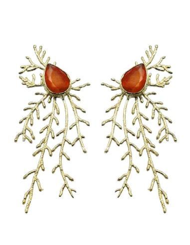 PENDIENTES LARGOS DORADOS PIEDRA NARANJA | INVITADA BODA,GALA