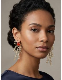 PENDIENTES LARGOS DORADOS PIEDRA NARANJA | INVITADA BODA,GALA 2