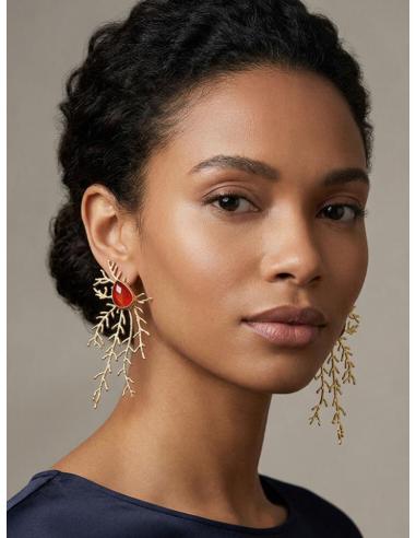 PENDIENTES LARGOS DORADOS PIEDRA NARANJA | INVITADA BODA,GALA