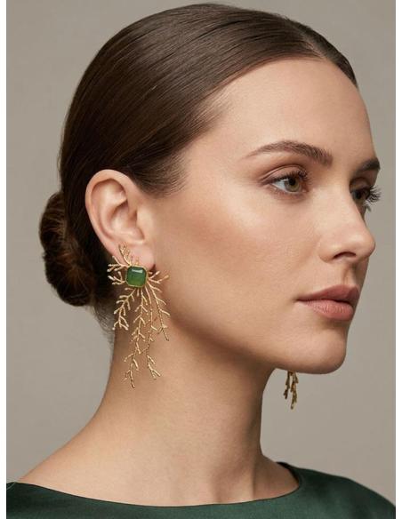 PENDIENTES LARGOS DORADOS PIEDRA VERDE PISTACHO | INVITADA BODA,GALA