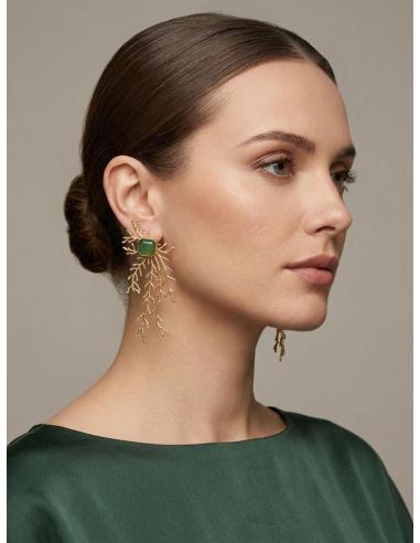 PENDIENTES LARGOS DORADOS PIEDRA VERDE PISTACHO | INVITADA BODA,GALA